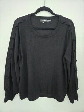 Karl Lagerfeld Paris Button-Sleeve Pullover Sweater in black. Size Large.